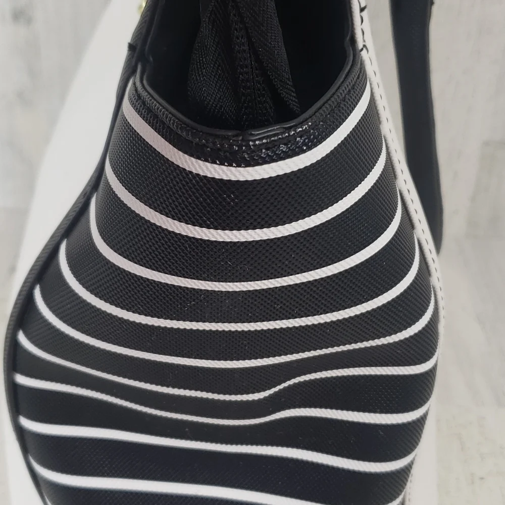 Kenneth Cole Reaction black white striped zipper large handbag goldtone accents - Picture 9 of 12